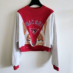 Upcycled S Mickey Mouse cropped sweatshirt, red/grey